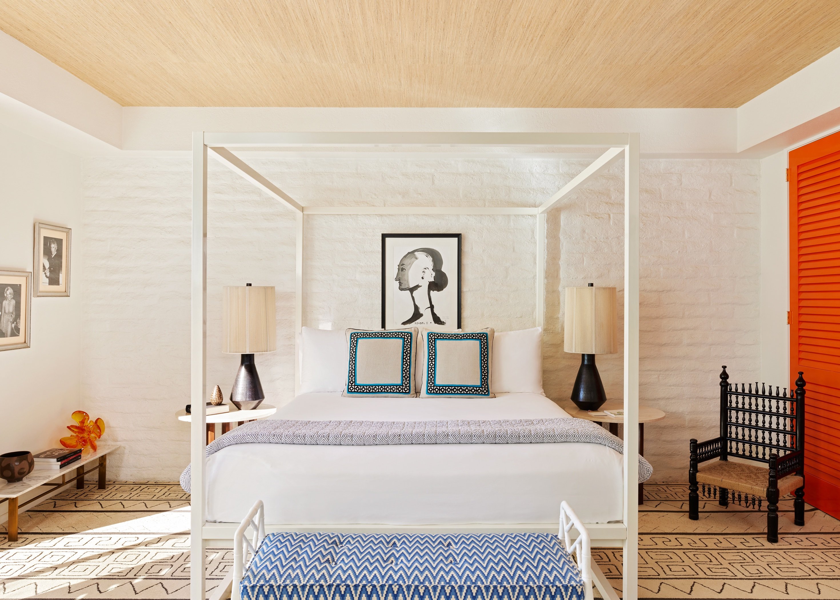 White framed bed at Parker Palm Springs