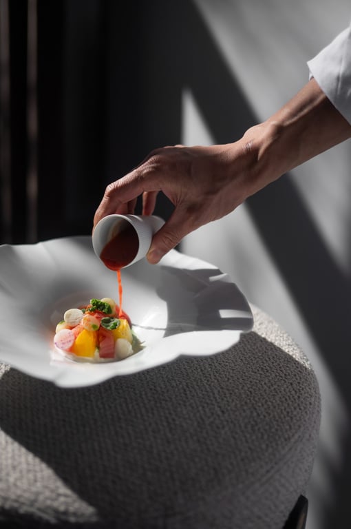 A Refined Yet Theatrical Fine Dining Experience Awaits in Greenpoint | Restaurant Yuu seating | Restaurant Yuu chefs | Restaurant Yuu plating | Restaurant Yuu ceviche | Restaurant Yuu duck | Restaurant Yuu macarons | Restaurant Yuu signature plate | Restaurant Yuu signature dish | Restaurant Yuu caviar on toast