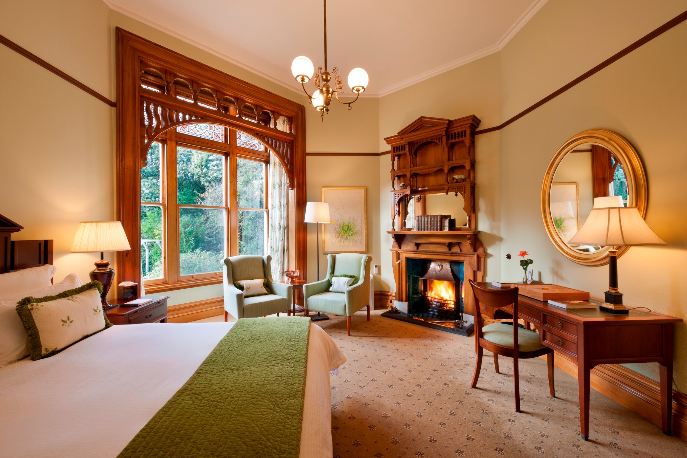 Guest room at Otahuna Lodge.