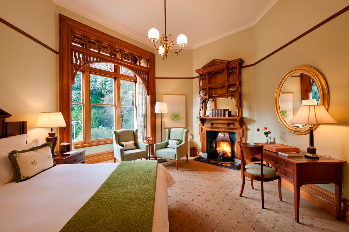 Guest room at Otahuna Lodge.