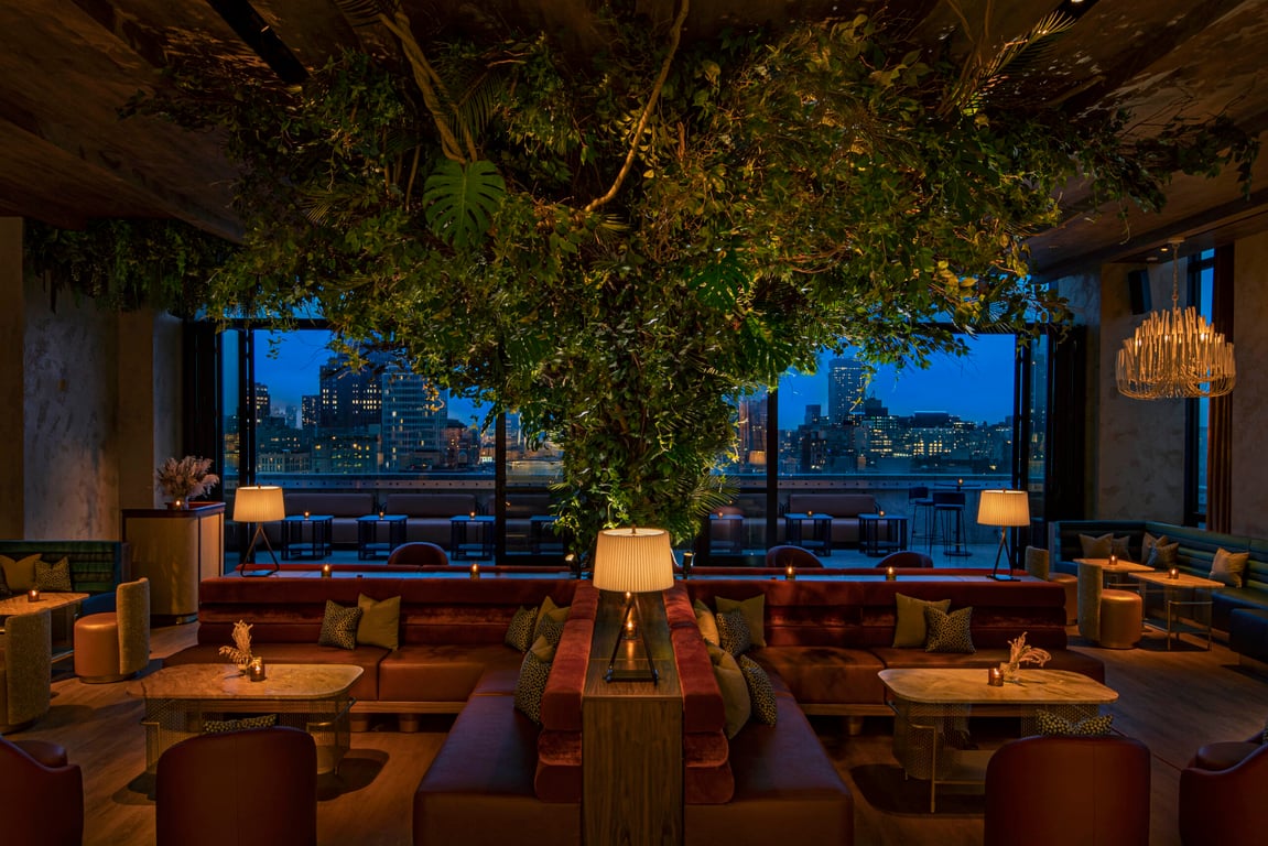 Moxy Hotel lobby NYC | Moxy Hotel beds | Sake-No-Hana | This Lower East Side Boutique Hotel Is an Entertainment Hub | Silver-Lining-Lounge