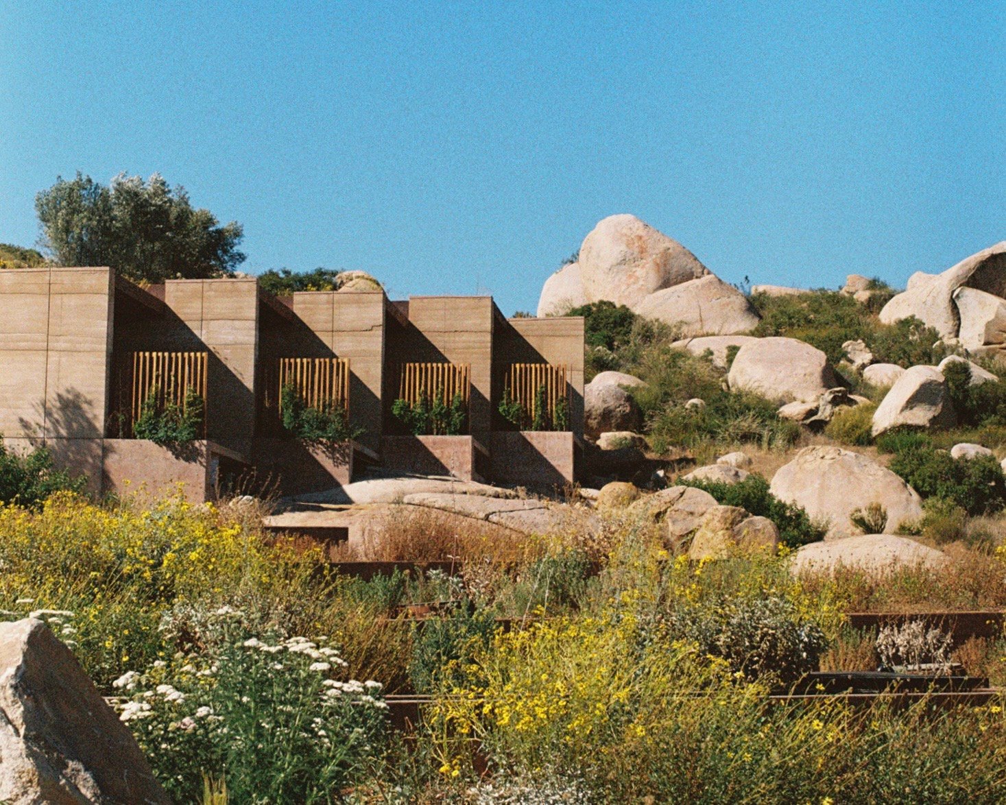 You’ll Never Want to Leave This Peaceful Hideaway in the Hills of Valle de Guadalupe | Mira Earth Studios woman in car | Mira Earth Studios outdoor fire | Mira Earth Studios bedroom suite | Mira Earth Studios woman stretching by pool | Mira Earth Studios woman on a horse