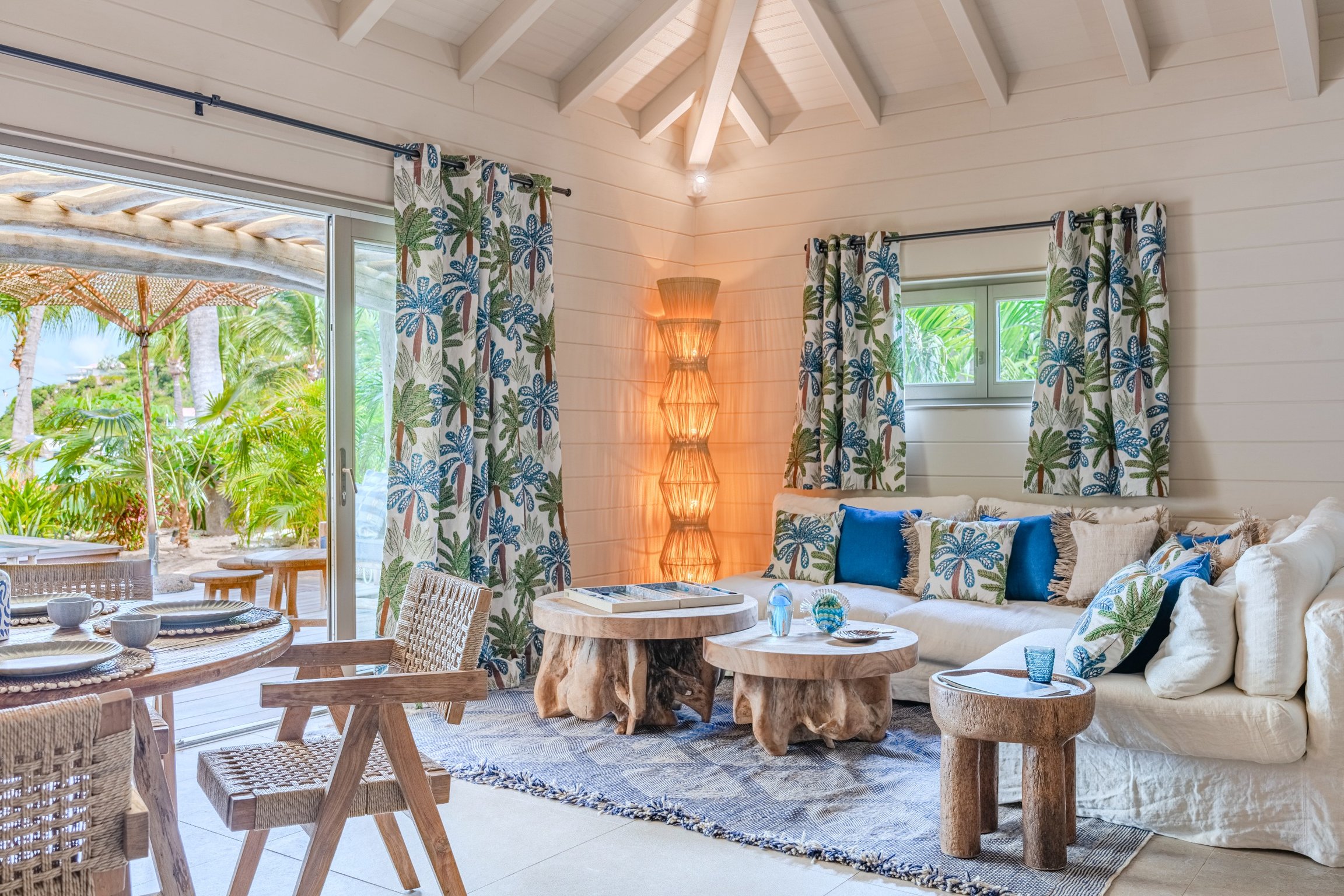 Barefoot Luxury is Redefined at St. Barts' Gyp Sea Beach Houses | Gyp Sea Beach Houses aerial view | Gyp Sea Beach Houses suite bedroom | Gyp Sea Beach Houses kitchen seating | Gyp Sea Beach Houses garden