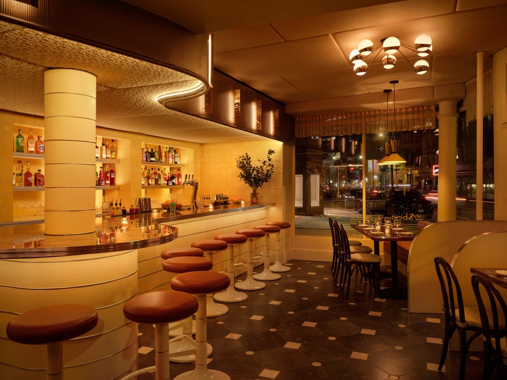 Acclaimed NYC Italian Restaurant, Don Angie, Introduces a Design-Forward Masterpiece with Its Sister-Eatery Next Door | San Sabino bar seating | San Sabino restaurant seating | San Sabino dinner spread | San Sabino oyster dish | San Sabino pasta dish | San Sabino dessert spread | San Sabino signaure cocktail