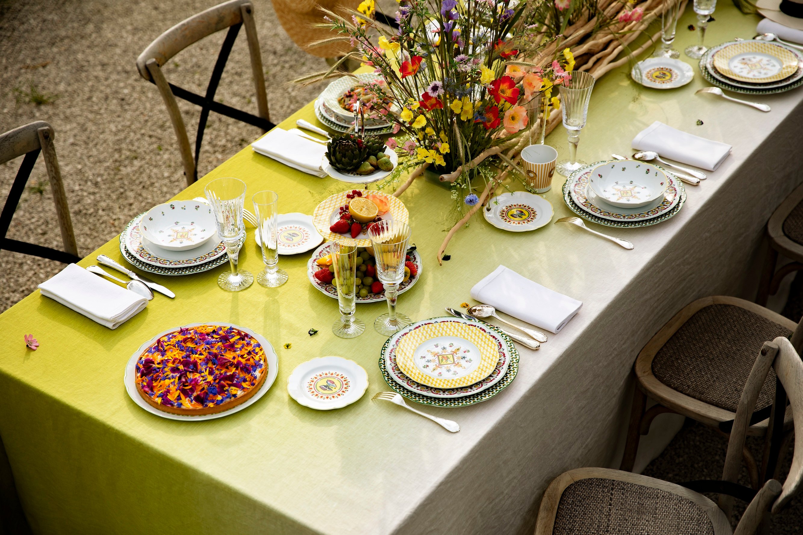 Yellow tableware and porcelain from Domaine des Etangs x Bernardaud.