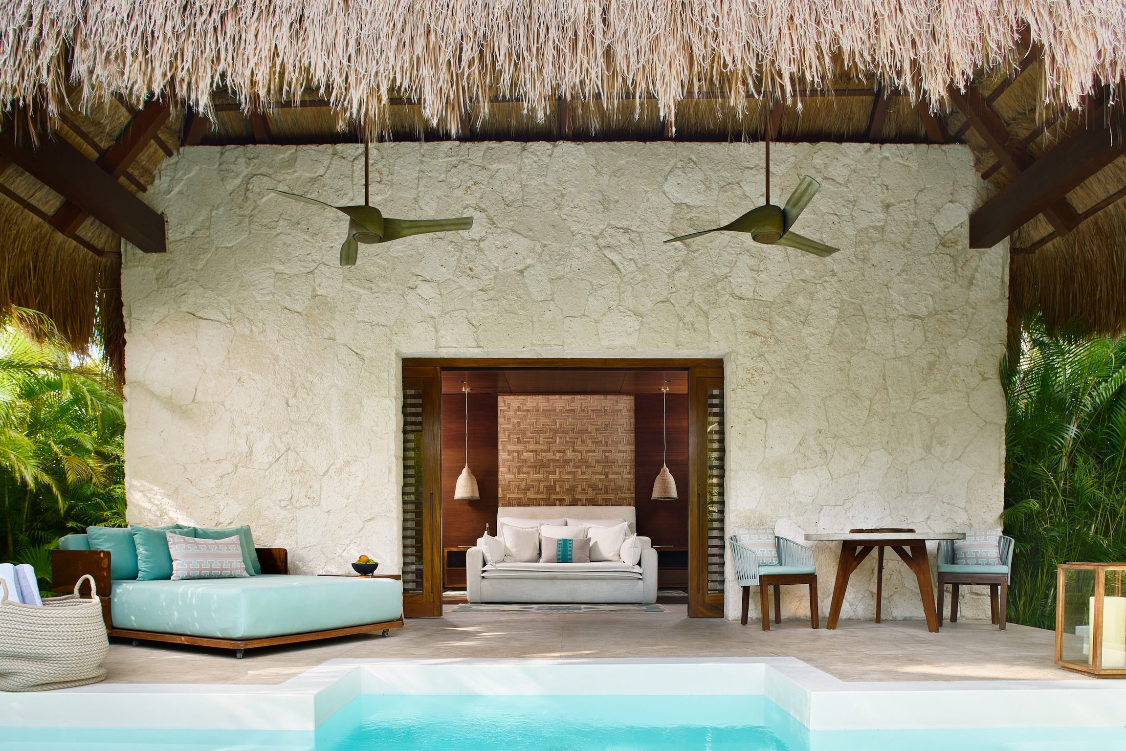 This Chic Beach Hotel Brings Wellness and Spirituality to the Riviera Maya | Chablé Maroma aerial view | Chablé Maroma cabana | Chablé Maroma bedroom suite | Chablé Maroma outdoor pool | Chablé Maroma outdoor seating