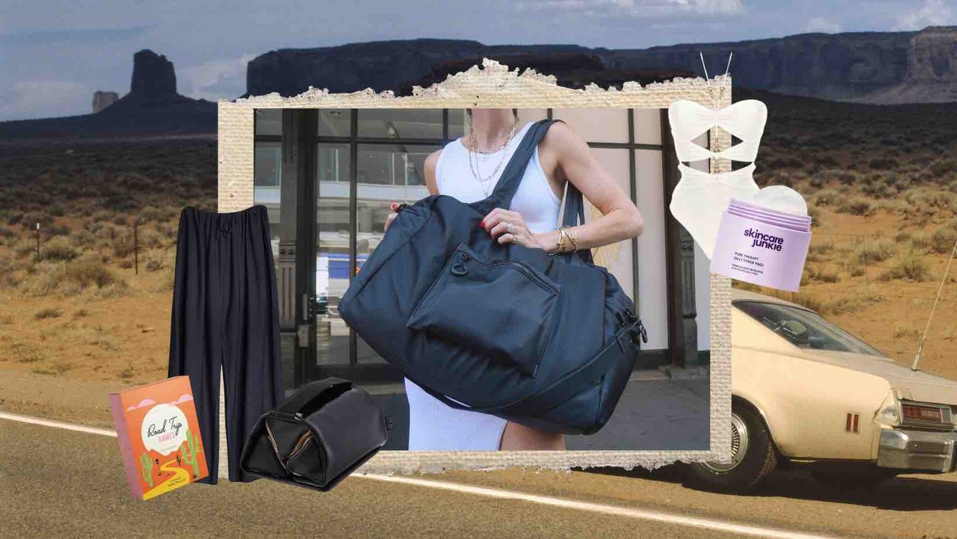 What to Pack for an #AbovePar Road Trip This Summer | Hobo-Go-Roll-Model-Kit | Mother-Father-Spiner | DONNI-shirt | Awaken-Mood-Bars | Shani-Shemer-One-Piece | All-in-One-Tote | Wide-Leg-Pants | Maze-ring | Pore-Therapy-Pads | Road-Trip-Games | CBD-Gum | Airpod-Max | Almonds | Eye-Patches | 1A-Hobo-Go-Roll-Model-Kit | 1B-Roll-Model-Kit-Inside