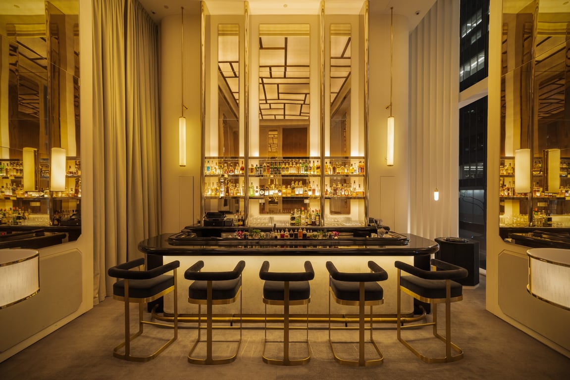 This Elegant Cocktail Lounge Sits Atop a Michelin-Starred Restaurant in Midtown Manhattan | Bar Bastion seating area | Bar Bastion Rachel Prucha | Bar Bastion signature cocktail | Bar Bastion dessert cones
