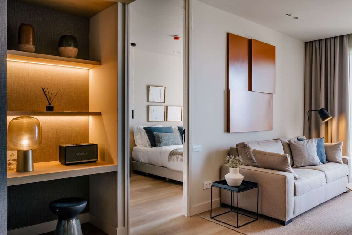 At This Hotel in Sitges, Every Day Feels Like a Saturday | Hotel Sabàtic, Sitges outdoor pool | Hotel Sabàtic, Sitges outdoor seating | Hotel Sabàtic, Sitges restaurant | Hotel Sabàtic, Sitges lobby | Hotel Sabàtic, Sitges bedroom