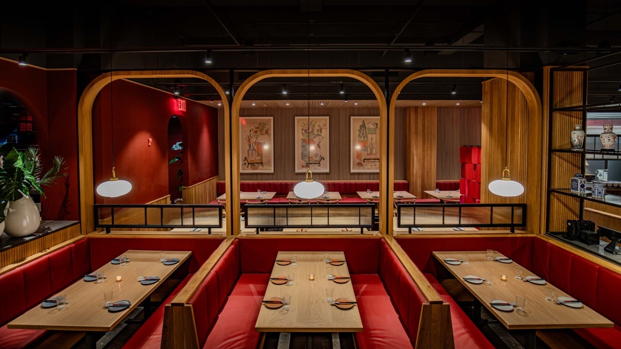 Discover the Rich Flavors of Korean-Chinese Cuisine at This Restaurant in Koreatown | OCTO-Entrance-Credit_-Steve-Jang | OCTO-Main-Dining-Room-Credit_-Steve-Jang-1 | Peking-Duck-Credit_-Steve-Jang | OCTO_Table-Spread_Credit_-Steve-Jang | OCTO-Bar-Credit_-Steve-Jang | OCTO Jellyfish-Salad-Credit_-Steve-Jang