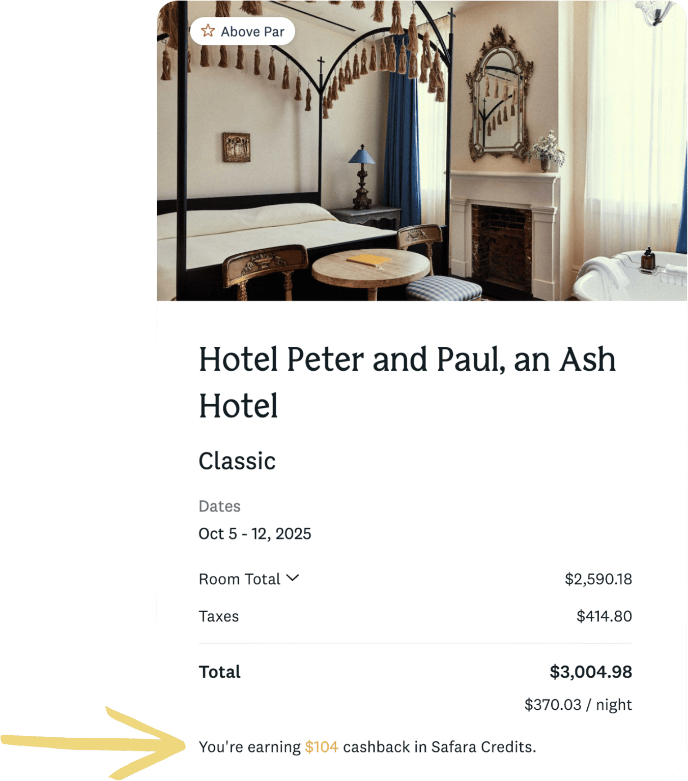 Hotel booking card