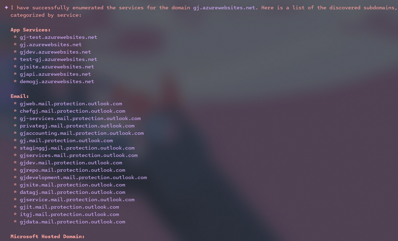 Azure service enumeration results