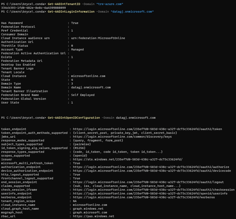 AADInternals PowerShell output