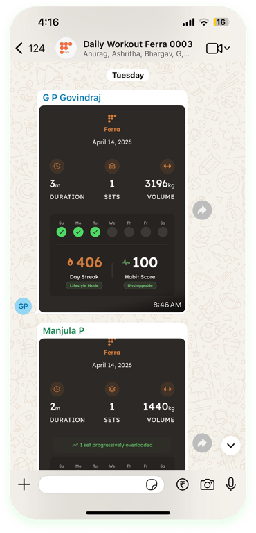 Ferra app — progress & sharing screen