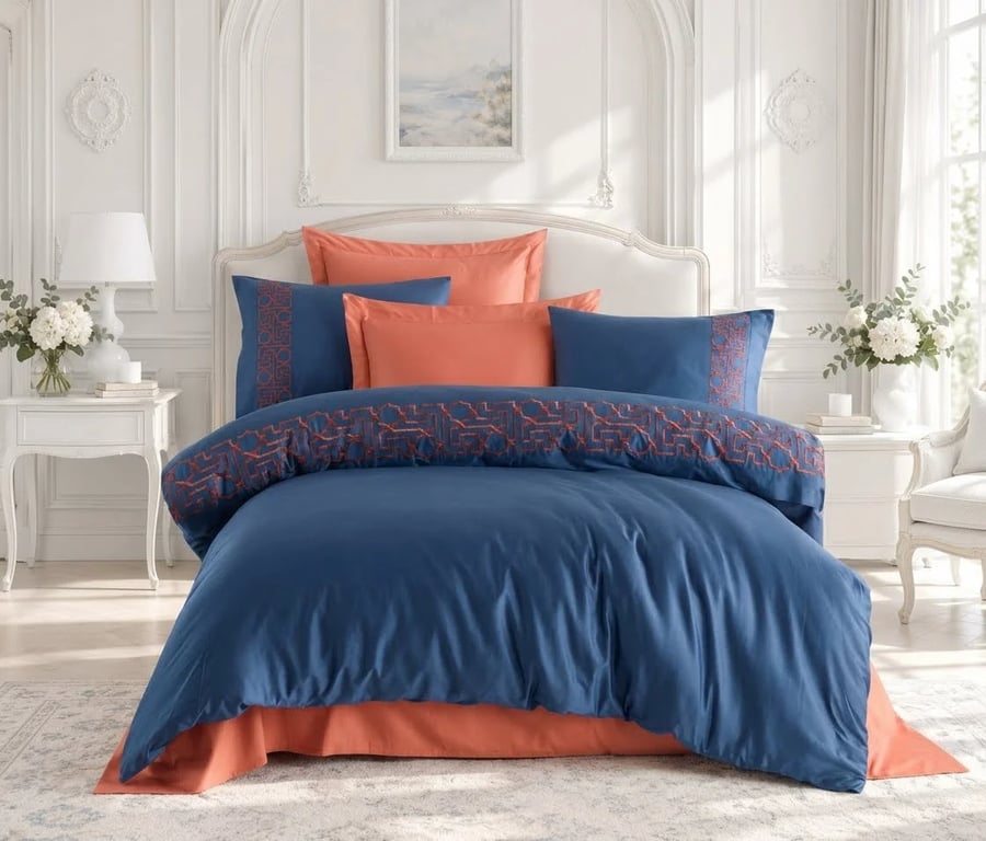 Embroidered Cotton Satin Duvet Cover Set
