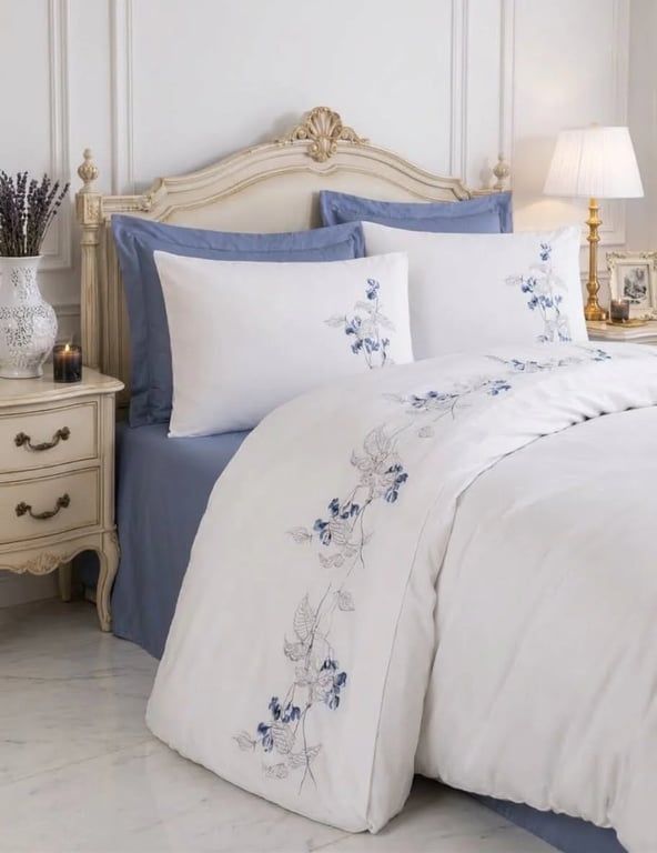 Embroidered Cotton Satin Duvet Cover Set