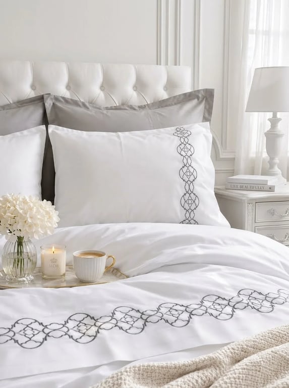 Embroidered Cotton Satin Duvet Cover Set