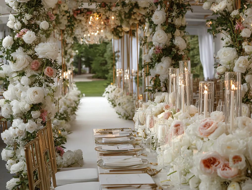 Luxury event decor with floral arrangements
