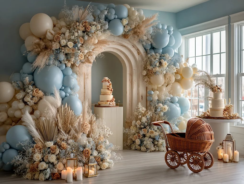 Elegant baby announcement backdrop in soft blue