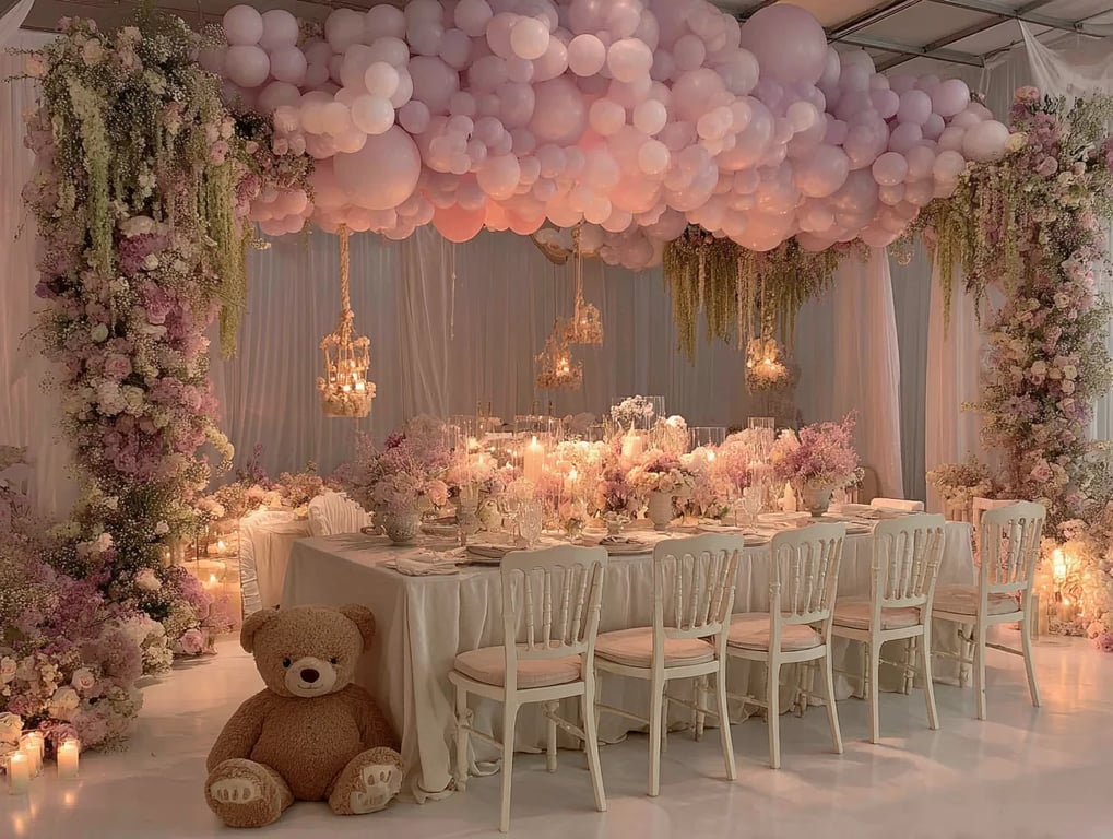 Beautiful baby shower table setup