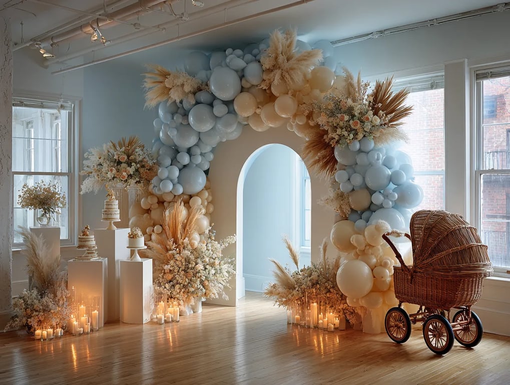 Soft blue baby announcement decor