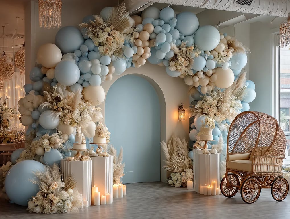 Elegant neutral baby announcement setup