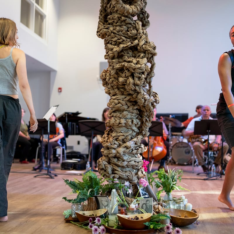dancers moving around installation