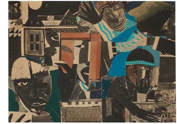 artwork depicting figures and architectural structures