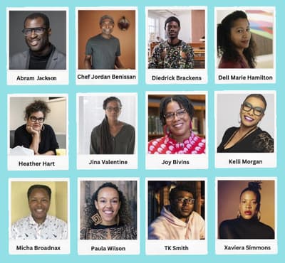Composite image of July 2023 Summer Think Tank participants on top of an blue background.