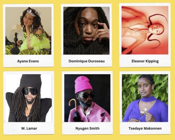 Composite image of August 2023 Summer Think Tank participants on top of an yellow background.