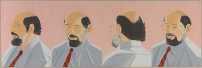 A painting of multiple views of Allen Ginsberg by Alex Katz.