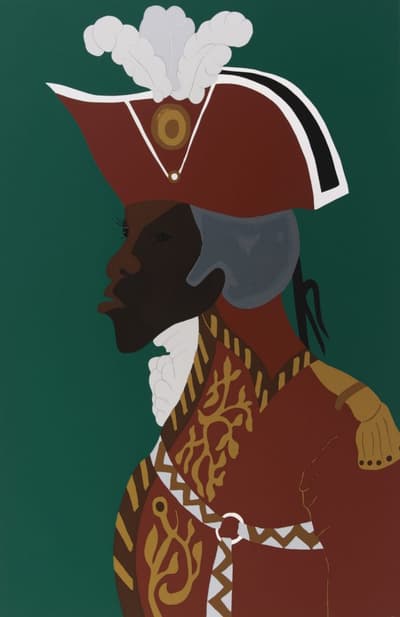A portrait of a soldier in uniform against a green background.
