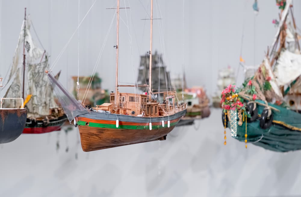 Works on view in Hew Locke: Here's the Thing, an exhibition at Colby College Museum of Art in 2020