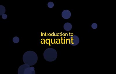 Black background with blue dots behind yellow text which reads: "Introduction to aquatint."