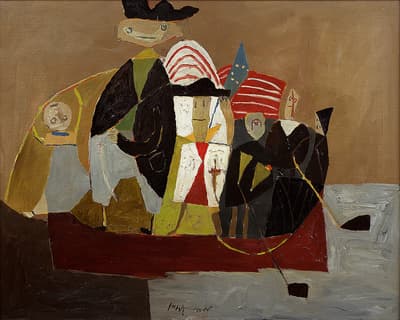 Abstract depiction of Washington Crossing the Delaware.