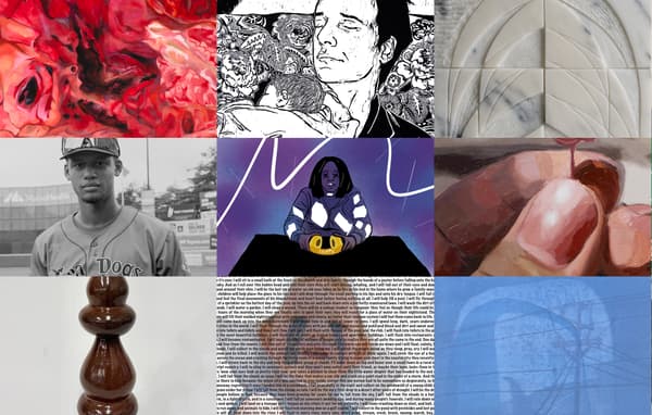 A banner of multiple images of artwork in the 2025 Senior Art Exhibition.