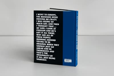 Bob Thompson: This House Is Mine publication standing up on tabletop displaying back cover