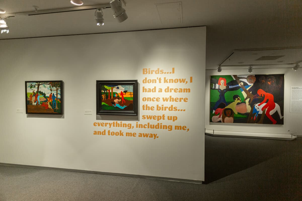 Quotation on the wall surrounding paintings in Bob Thompson: This House is Mine.