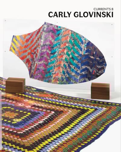 Book cover for Currents 8: Carly Glovinkski with abstract art with a vibrant zigzag patterns
