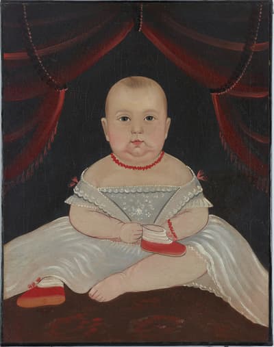 A oil on canvas portrait of the baby Ida Olivia Sawyer by William Matthew Prior, c. 1855.