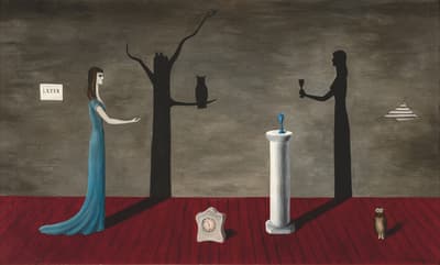 Painting of female figure and abstracted shadows