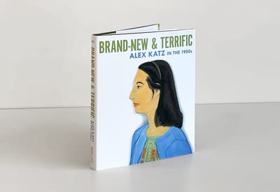 Cover of the book "Brand-New & Terrific: Alex Katz in the 1950s" featuring a painting of a woman in profile.