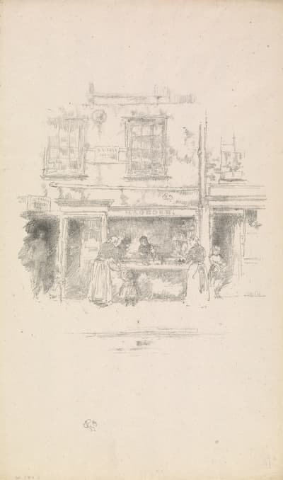A transfer lithograph of Maunder's Fish Shop by Whistler, 1890.