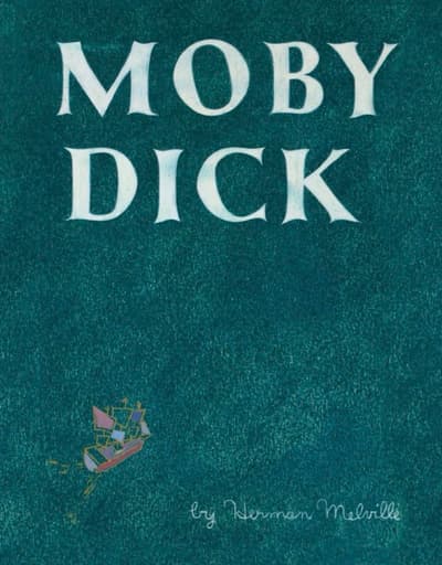 Book cover for Alex Katz: Moby Dick, a dark teal background with large white title text and a small ship illustration.
