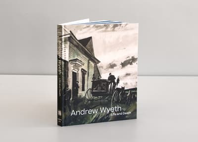 Andrew Wyeth: Life and Death publication standing up on table displaying front cover