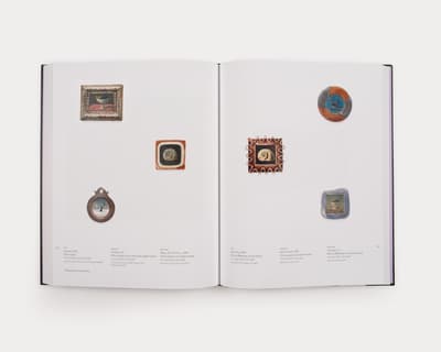 Interior page of a book. Two sides of a spread each with three small size paintings
