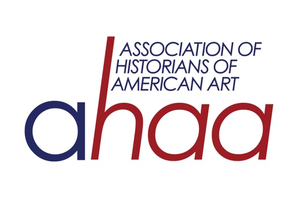 Logo for the Association of Historians of American Art, featuring the lowercase acronym "ahaa" in blue and red, with the full organization name stacked to the right.