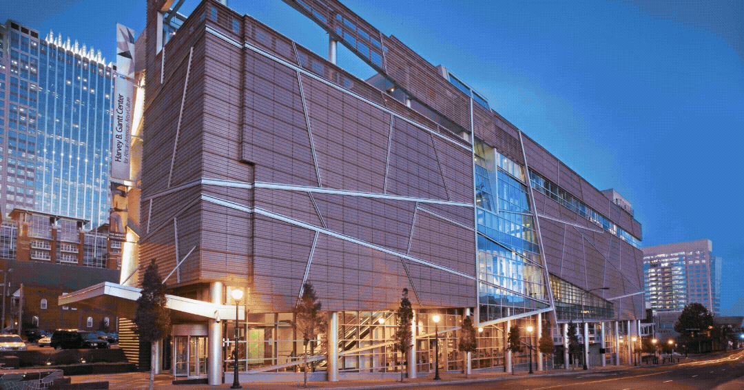 A rotating gif showing the facades of the Harvey B. Gantt Center for African-American Arts + Culture, the Contemporary Arts Museum Houston, the Museum of Fine Arts, St. Petersburg, the Birmingham Museum of Art, the Pérez Art Museum Miami, the Virginia Museum of Fine Arts, Fisk University Galleries, and Colby College Museum of Art.