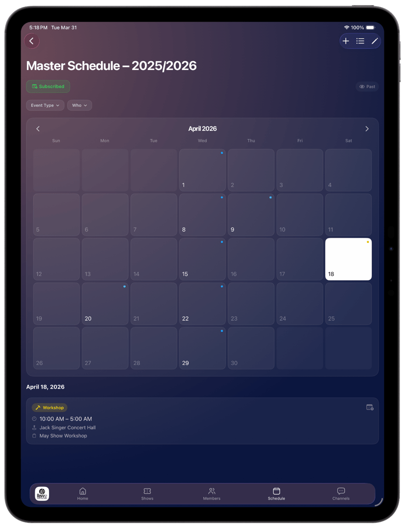 Schedules & Events on iPad