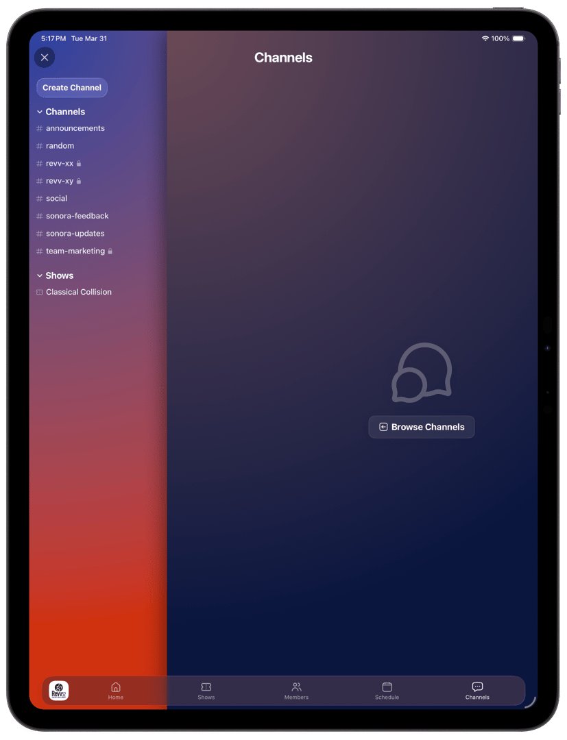 Built-in Messaging & Channels on iPad